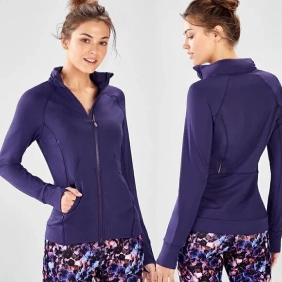 Fabletics Purple Full Zip Hooded Track Jacket Plus - Picture 1 of 11